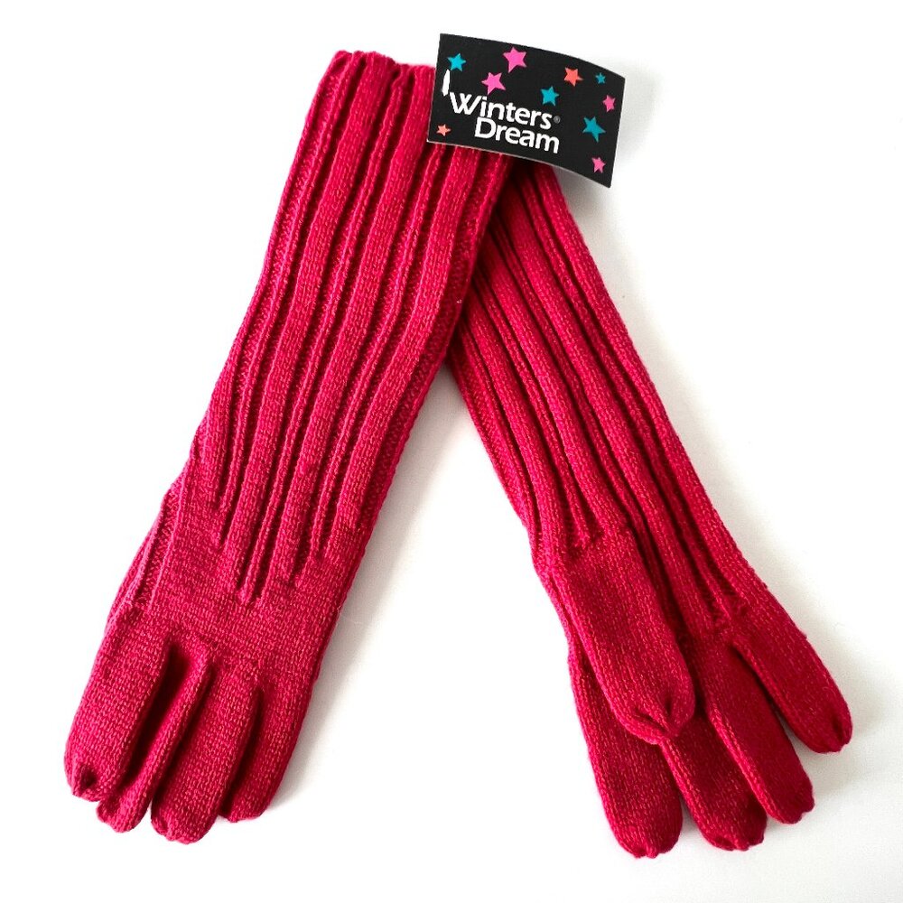 Winters Dream Long Gloves, Red Knitted, One Size, Never Worn w/ Tags! NOS!
